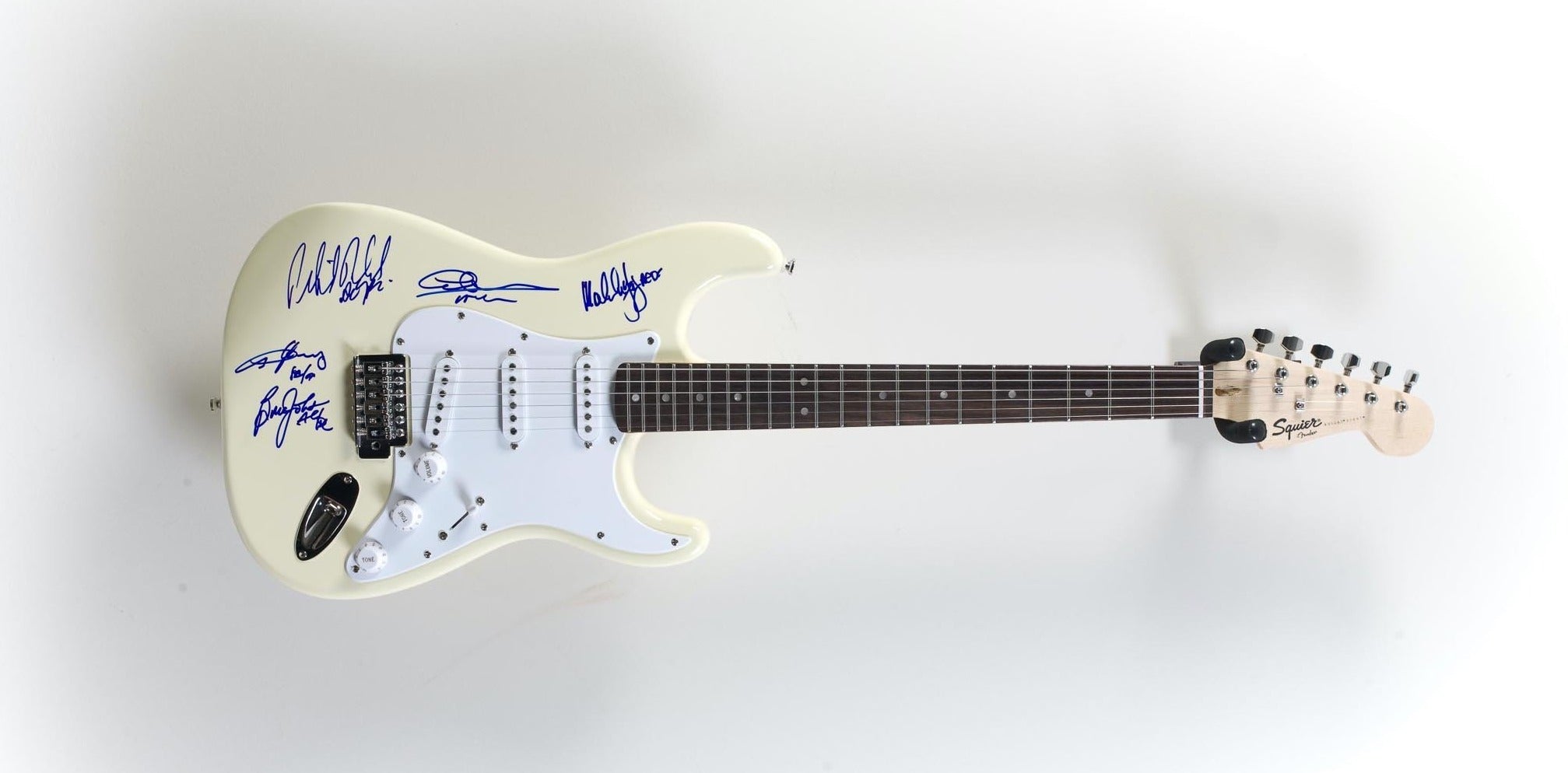 AC/DC autographed white Stratocaster guitar – The Signature Library