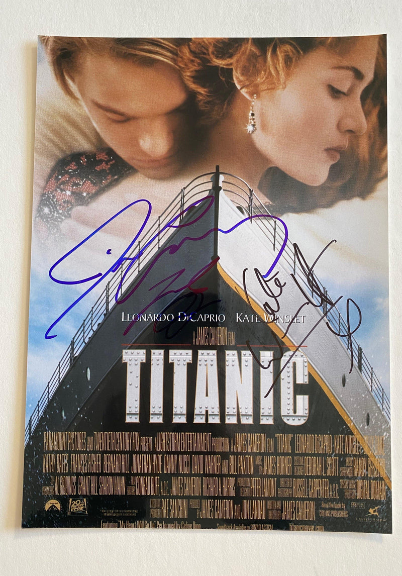 "TITANIC" 8x12 photo autographed by LEONARDO DICAPRIO, KATE WINSLET, and JAMES CAMERON